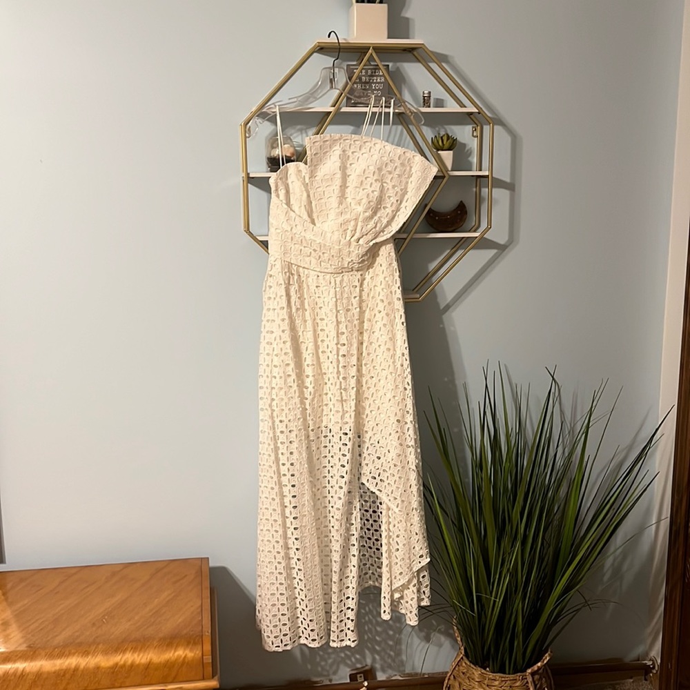Asymmetrical White Eyelet Dress